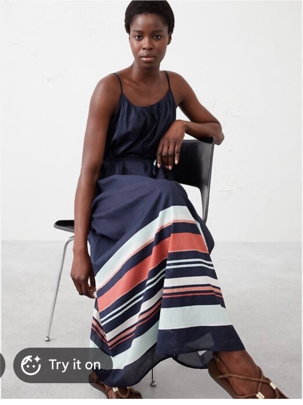 Banana Republic Factory Navy Maxi Dress with Coral & Light Blue Stripes- XS